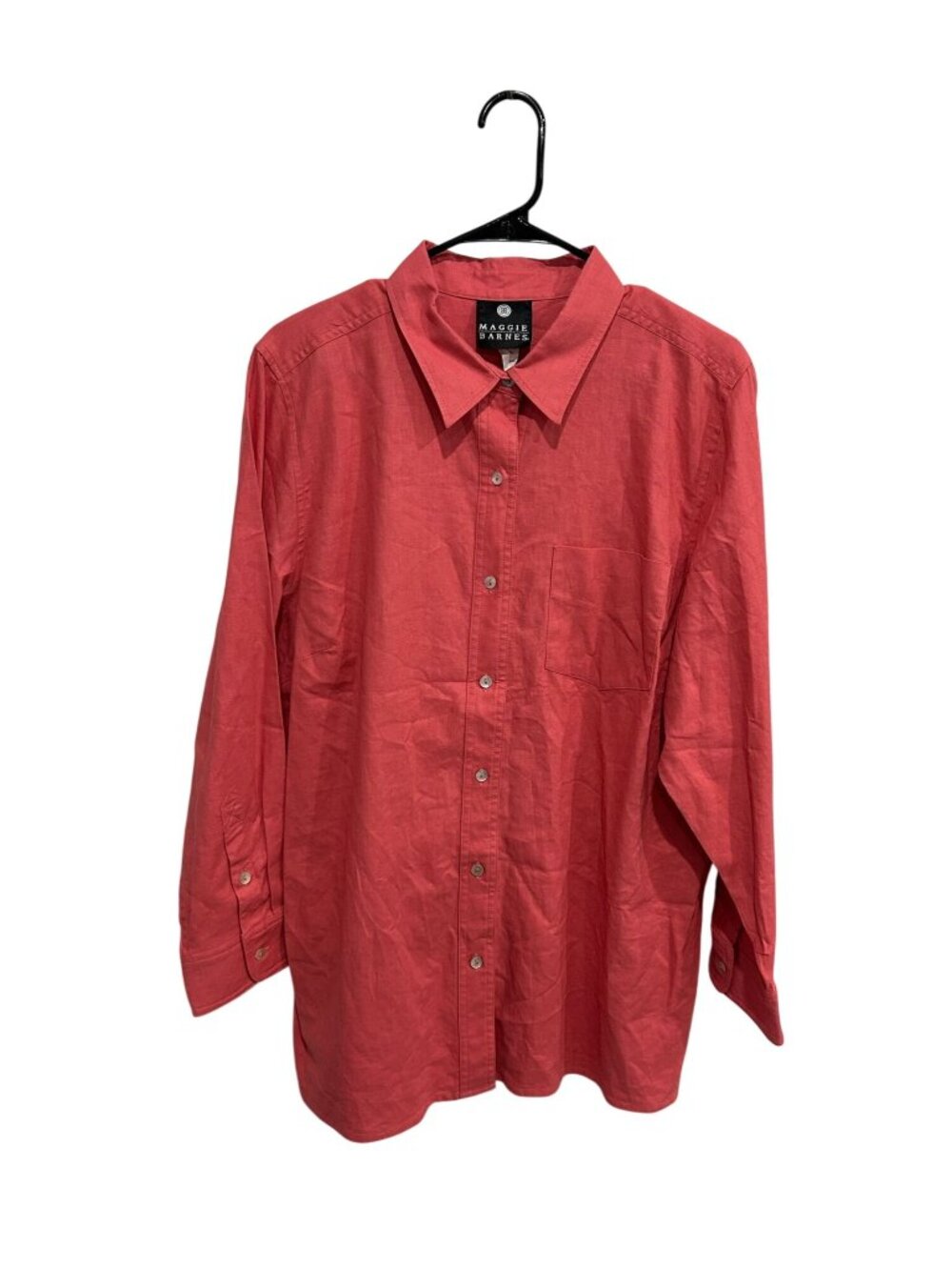 Maggie Barnes 20W Coral Linen Blend Long Sleeve Button Up Shirt Minimalist Boho